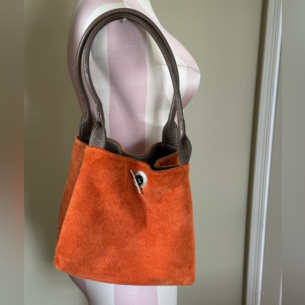 Reversable Medium Tote Bag Handmade Pebbled Leather & Suede
